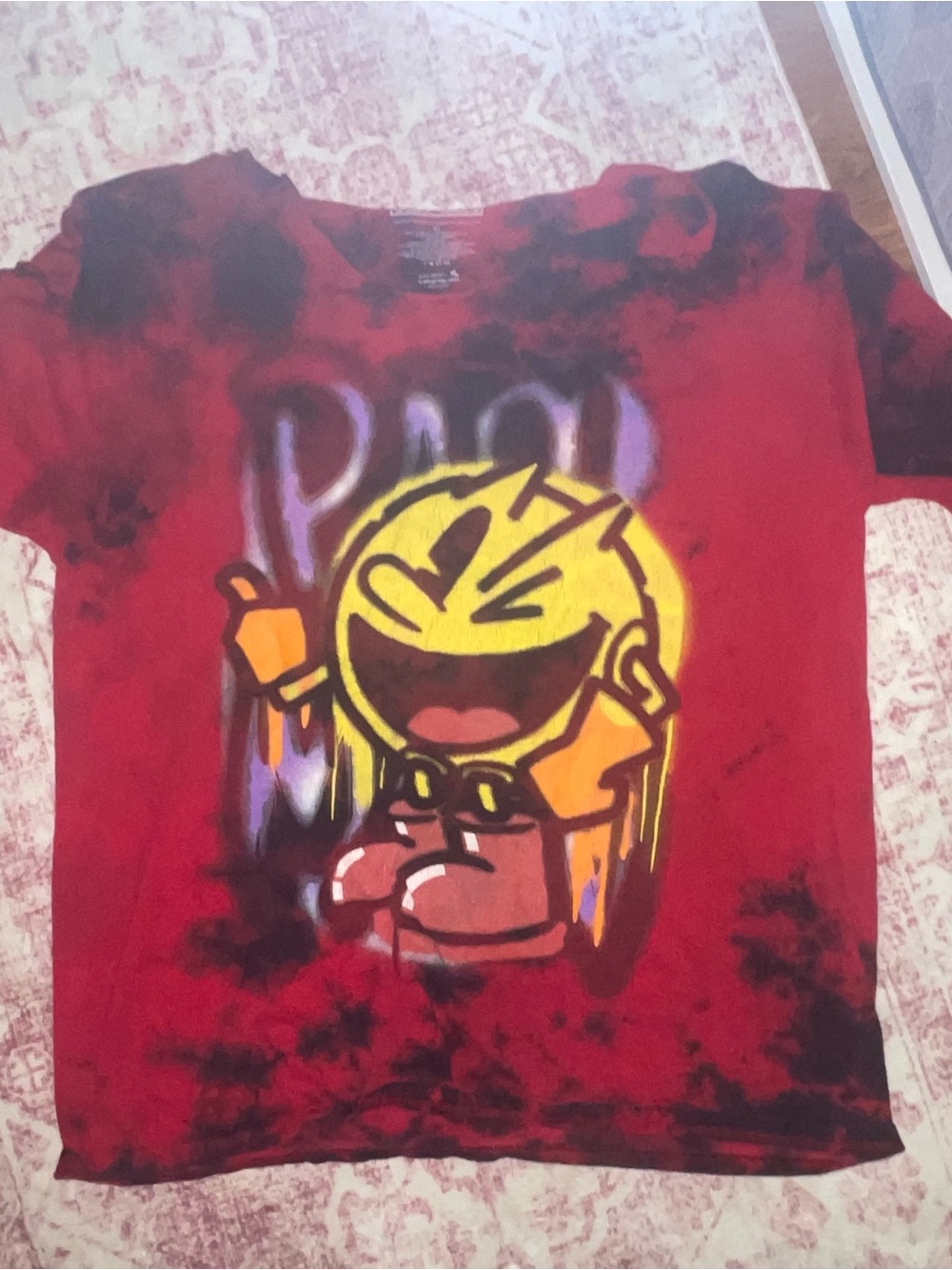 PAC-MAN Red Graphic Short-Sleeve Tee with Yellow Cartoon Print